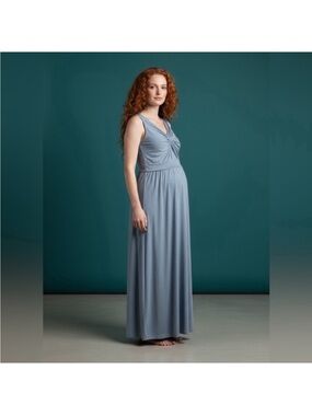 Motherhood Sleeveless Twist-Front Maxi Dress in Grey